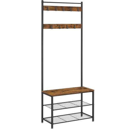 VASAGLE Coat Rack with Shoe Bench, Steel Frame, 32x70x177cm, Industrial, Rustic Brown and Black 85157743
