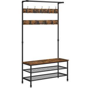 VASAGLE Clothes Rack with 9 Hooks and Shoe Rack, Industrial Style, Steel Frame, 178x32x80cm 85157819 - Hallway Furniture Set