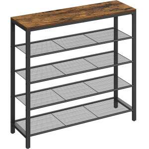 Songmics Shoe Rack with 4 Shelves, for Hallway/Dressing Room, Industrial Design, Dark Brown-Black 85157899 - VASAGLE Shoe Storage