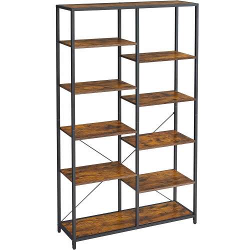 VASAGLE Bookshelf with Storage, 5 Shelves, 30x100x170cm, Industrial Style, Rustic Brown and Black