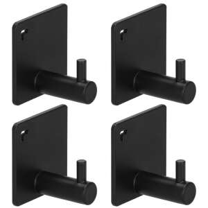 Set of 4 black aluminum hooks for hanging towels, robes, or other items in the bathroom - Towel rack