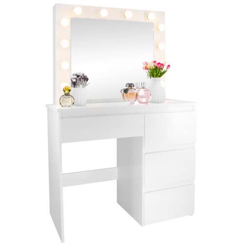 Hollywood Pro Vanity Table and Makeup Desk, White, 4 Drawers, Mirror and 12 LEDs, 90x40x140 cm