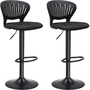 SONGMICS Set 2 scaune de bar captusite, reglabile, cu spatar si suport pentru picioare, rotatie la 360, 39x42x107cm, negru 85164392 Mobilier de bucătărie