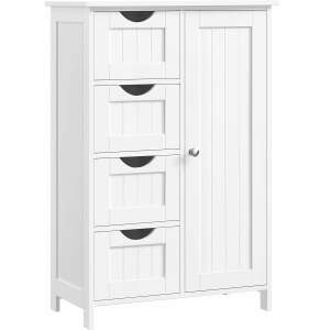 VASAGLE Wooden Bathroom Floor Cabinet with 4 Drawers, 1 Door, Adjustable Shelves, 30x55x82cm, White 85164451 - Bathroom Furniture