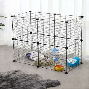 SONGMICS Tarc metalic pentru rozatoare sau alte animale mici, instalare modulara, 143x73x46cm, negru 85164507 - Petshop