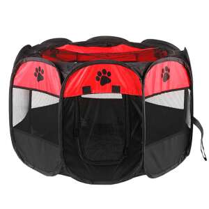 Collapsible Pet Playpen, 70cm Diameter, Red-Black 85165187 - Dog Kennel & Run