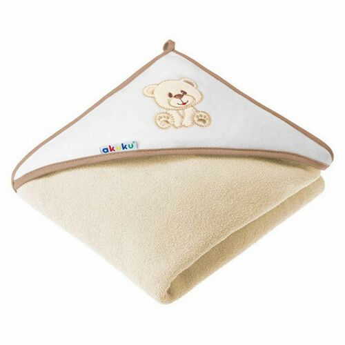 Akuku Bézs Kapucnis Fürdőlepedő 100x100 cm Teddy Medvével