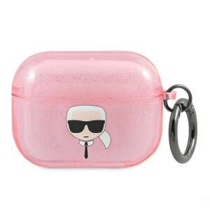 Etui Karl Lagerfeld AirPods Pro z wzorem Karl's Head, różowy brokat - Zestaw słuchawkowy