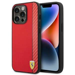 Ferrari iPhone 14 Pro 6.1 hüvelykes piros karbon kemény tok - Ferrari Telefontok