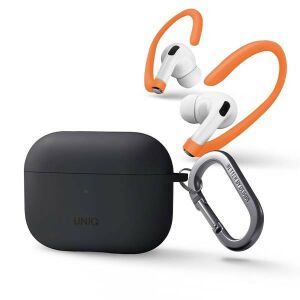 Uniq Nexo AirPods Pro 2 Hülle, Silikongrau und Anthrazitgrau mit Ohrhaken und Karabiner - UNIQ
