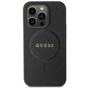 Schwarzes Guess Saffiano MagSafe iPhone 13 Pro Max Case mit goldenem Logo - Handyhüllen