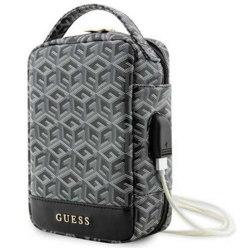 Czarno-biała torba organizator Guess G Cube Stripe z uchwytem i portem USB