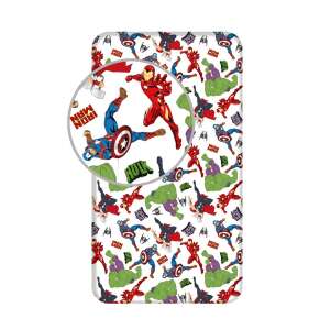 Bosszúállók gumis lepedő, fehér, 90x200cm, Captain America, Iron Man, Hulk, Thor és más Bosszúállók karakterekkel - Jerry Fabrics