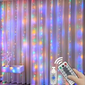 LED curtain lights with remote control, 3x3 meters, multicolor, USB powered, 8 modes, perfect for home decor, parties, and events - Nonbrand String Light