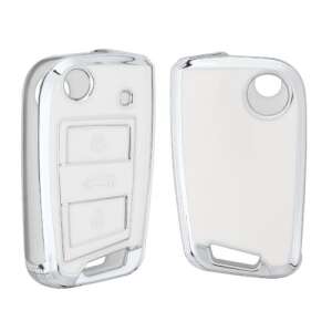 VW 3-Button Car Key Cover, Kwmobile, White/Silver, Silicone, 56006.05