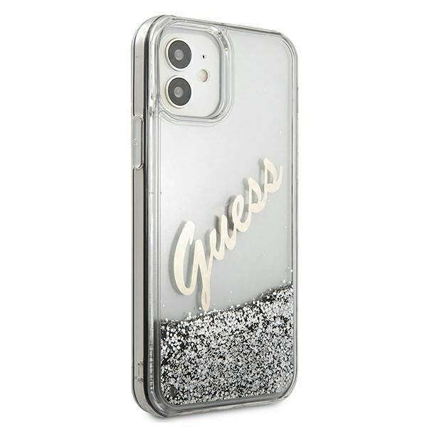 Husa de protectie Guess Liquid Glitter Vintage Script pentru Apple iPhone 12 mini, Argintiu