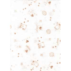Mintás textil pelenka, 1 db-os, Happy Heart, fehér alapon barna medve és szív mintával - Textil pelenka