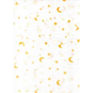 Sárga csillagos és holdas mintás fehér muszlin pelenka - Textil pelenka