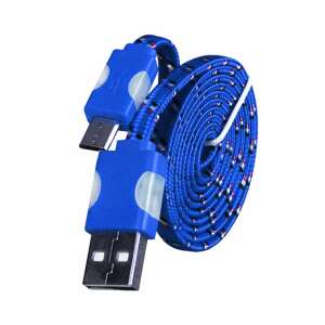 Blue braided micro USB charging cable with LED lights, 1 meter long - USB Cable