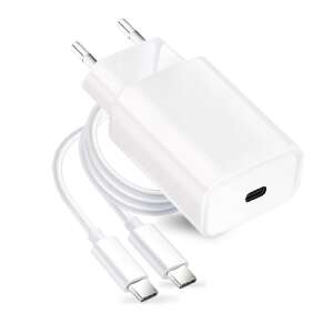 Încărcător de perete USB-C cu încărcare rapidă de 18W cu cablu USB-C de 1 metru - Adaptoare de rețea