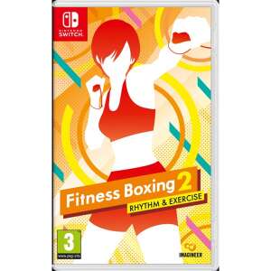 Coperta jocului Fitness Boxing 2: Rhythm & Exercise pentru Nintendo Switch, care prezintă un personaj feminin în sutien sport roșu și pantaloni scurți, lovind cu o mănușă de box - Jocuri Consola & PC