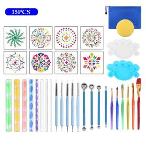 35 piece Mandala Dotting Tool Set with stencils, brushes, paint, and storage bag - Creative Toy