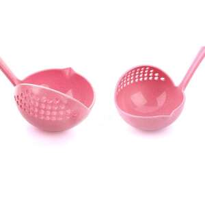 Căldare de supă 2 în 1 roz și strecurătoare, ustensile de bucătărie - Polonice