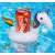 Unicorn drink holder floating in a pool with a can of soda inside