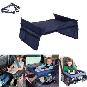 Car seat tray with large pockets, for kids, blue, collage - Travel Accessory