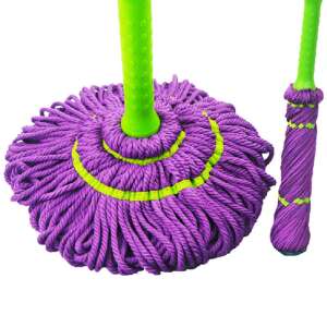 Purple microfiber mop head with green and yellow accents, close-up view - Felmosó