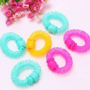 Heatless hair curlers, set of 6, pink, yellow, and blue - Hair curler