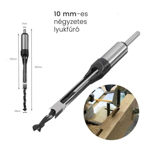 10 mm-es négyzetes lyukfúró, négyzet alakú lyukak fúrásához fába