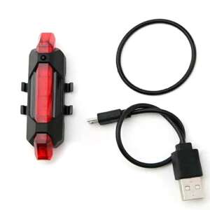 Lumină spate pentru bicicletă reîncărcabilă prin USB, roșie, impermeabilă, cu curea de montare și cablu USB - Lumini biciclete