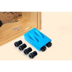 Pocket hole jig set, 15 degree angle, for woodworking, with 6 drill bits, blue - Drill and Screwdriver Accessory