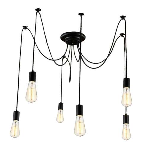 ZD74 6 ágú póklámpa csillár, fekete mennyezeti lámpa E27 foglalatokkal