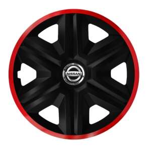 Fekete és piros keréktakaró Nissan logóval - AMiO