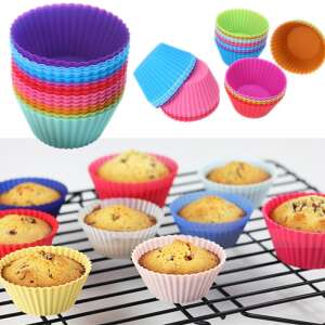Set mit 12 bunten Silikon-Muffinformen, antihaftbeschichtete Backformen für Cupcakes, Muffins und andere Leckereien - Backformen
