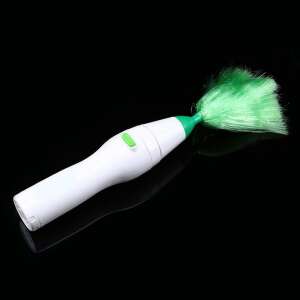 Electric dust remover with green microfiber brush, white handle, and green button - Portraits