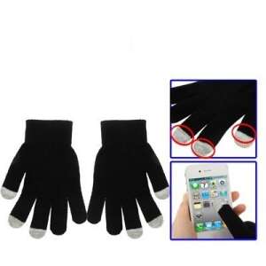 Paar schwarze Touchscreen-Handschuhe mit leitfähigen Fingerspitzen für die Verwendung von Smartphones bei kaltem Wetter - Schutzausrüstung