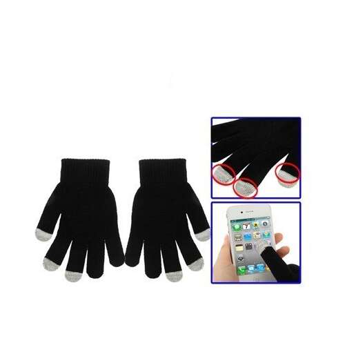 Paar schwarze Touchscreen-Handschuhe mit leitfähigen Fingerspitzen für die Verwendung von Smartphones bei kaltem Wetter