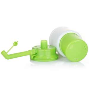 Green and white manual water dispenser pump, disassembled, showing parts - Manual water dispenser