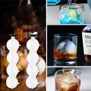 Jéglabda készítő, 4 db jéglabda forma, nagy jéglabdák készítéséhez italokhoz, whiskyhez, koktélokhoz, átlátszó műanyag, könnyen használható, újrafelhasználható - Báreszköz