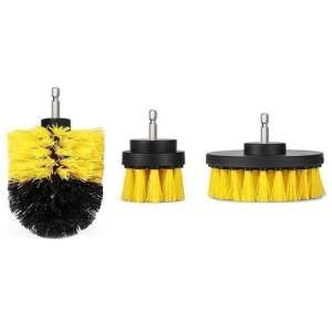Drill brush set for cleaning, 3 different sizes, yellow and black bristles - Drill and Screwdriver Accessory