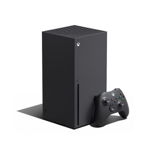 Xbox Series X konzol kontrollerrel fehér háttérrel