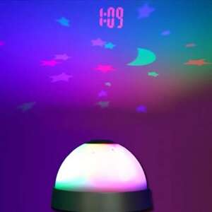 Star and moon projector clock lamp for kids, projects stars and moon on the ceiling, color changing mood light - Night Light, Projector