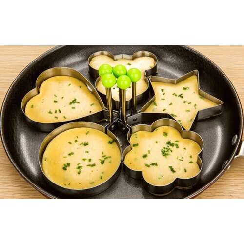 Eierformen zum Braten von Eiern in lustigen Formen, 5er-Set, Mickey Mouse, Stern, Blume, Herz, rund
