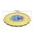 Yellow 170cm diameter splash mat with blue and red fish design, size indication