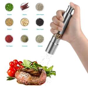 Stainless steel pepper grinder, salt and pepper grinder, manual pepper mill, kitchen tool, spice grinder, pepper mill for cooking, pepper grinder for steak, pepper grinder for grilling, pepper grinder for seasoning - Storage & organization