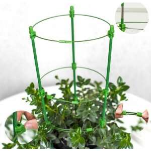 Grüner Pflanzenstütz-Käfig mit drei Ringen, Pflanzenstütze, Gartenspalier, Pflanzenspalier, Pflanzenstütze, Gurkenspalier, grüner Pflanzenstütz-Käfig - Pflanzensäulen