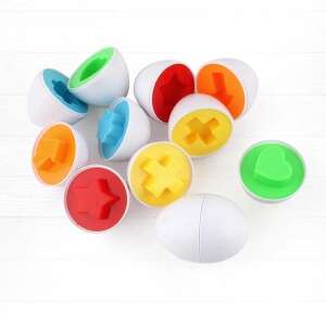 12 piece egg shape sorting toy set for toddlers and preschoolers, featuring colorful shapes and matching halves - Developmental Toy for Toddler